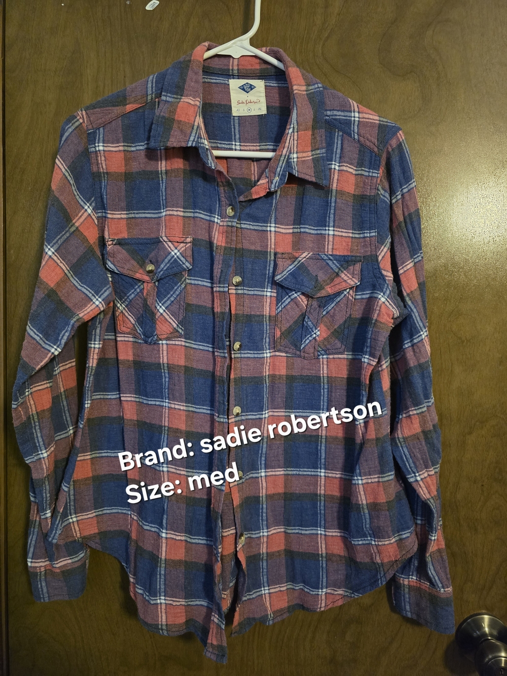 Sadie Robertson Women’s Pinkish/red and Blue Plaid Button-Down Shirt